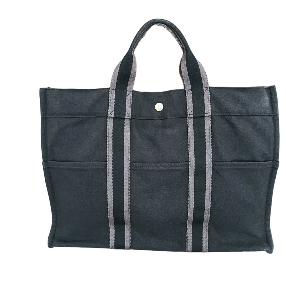 Hermes Black Gray Large Canvas Tote Canapa EUC Vintage Authentic